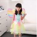 Fantastic Girls Rainbow candy color Fairy dress with Wings Kids Princess dress performance clothing Halloween Costume for kids